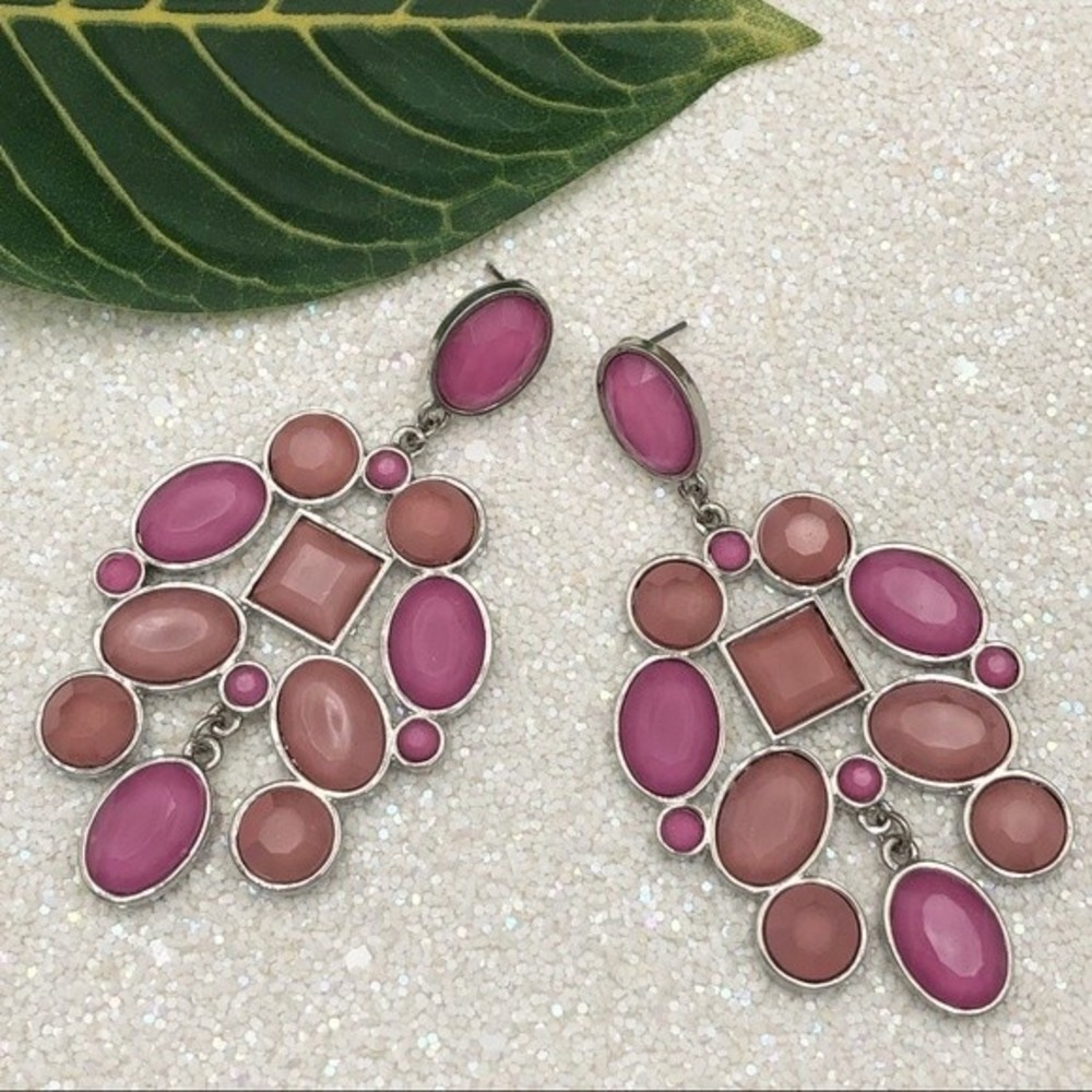 🌼 Large Pink Shape Cluster Post Earrings